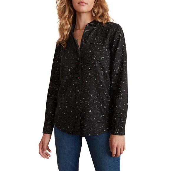 Marine Layer Rebekah Eclipse Celestial Print Button Up Shirt Black Womens XL - Picture 1 of 7